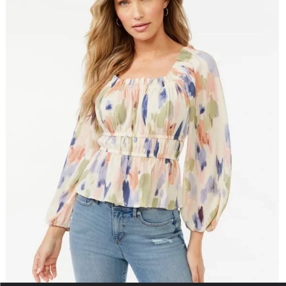 Sofia Jeans by Sofia Vergara Women’s Square Neck XXL Peplum Top Long Sleeves